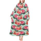 Beautiful flamingo tropical palm leaves hibiscus p Blanket Robe with Sleeves