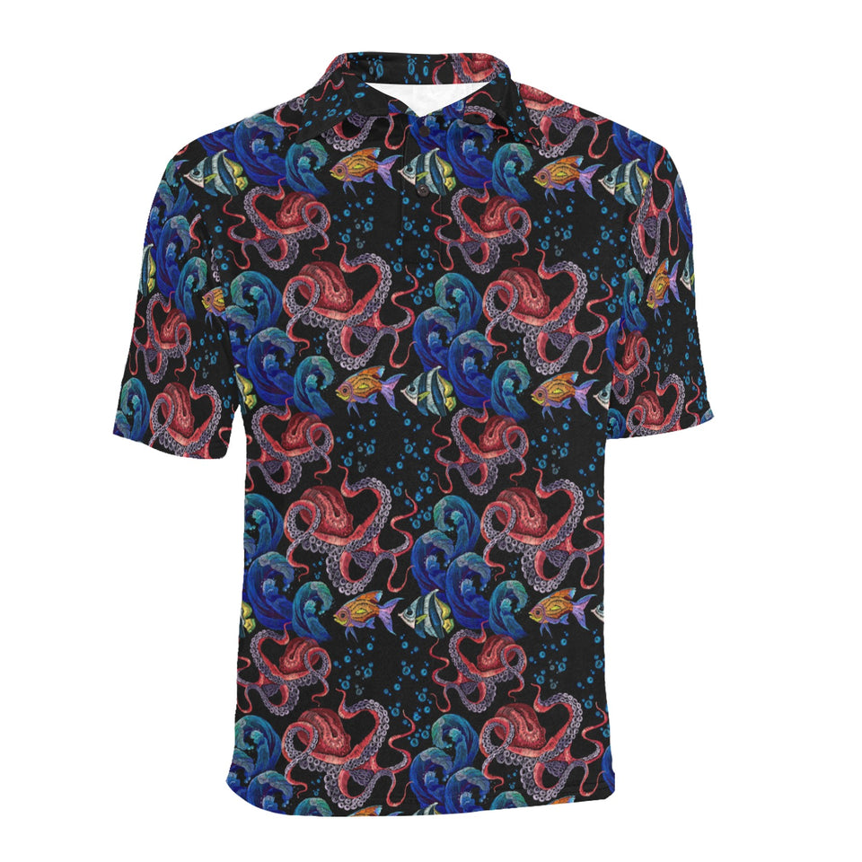 Octopus sea wave tropical fishe pattern Men's All Over Print Polo Shirt