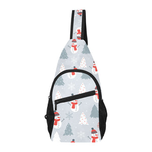 Snowman christmas tree snow gray background All Over Print Chest Bag
