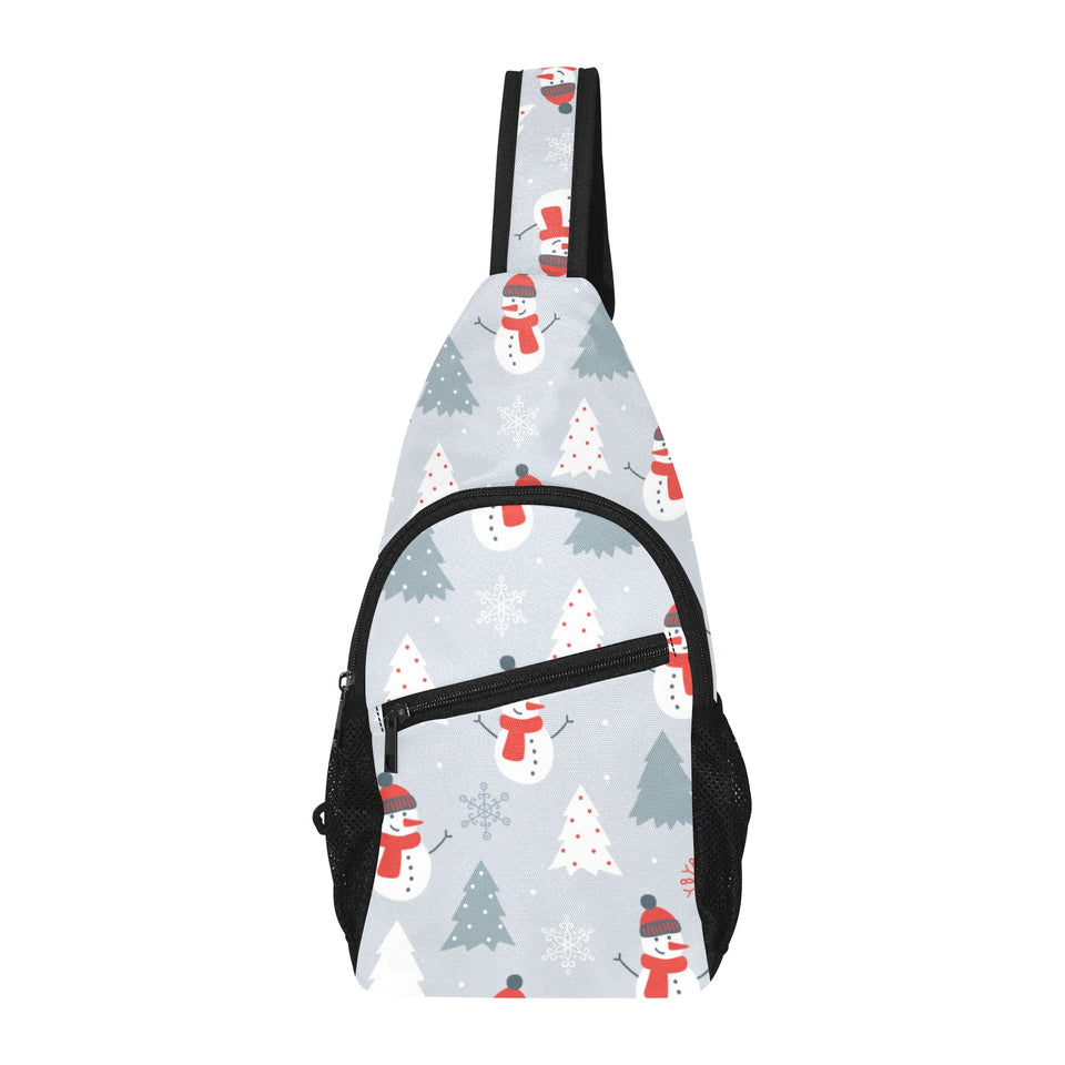 Snowman christmas tree snow gray background All Over Print Chest Bag