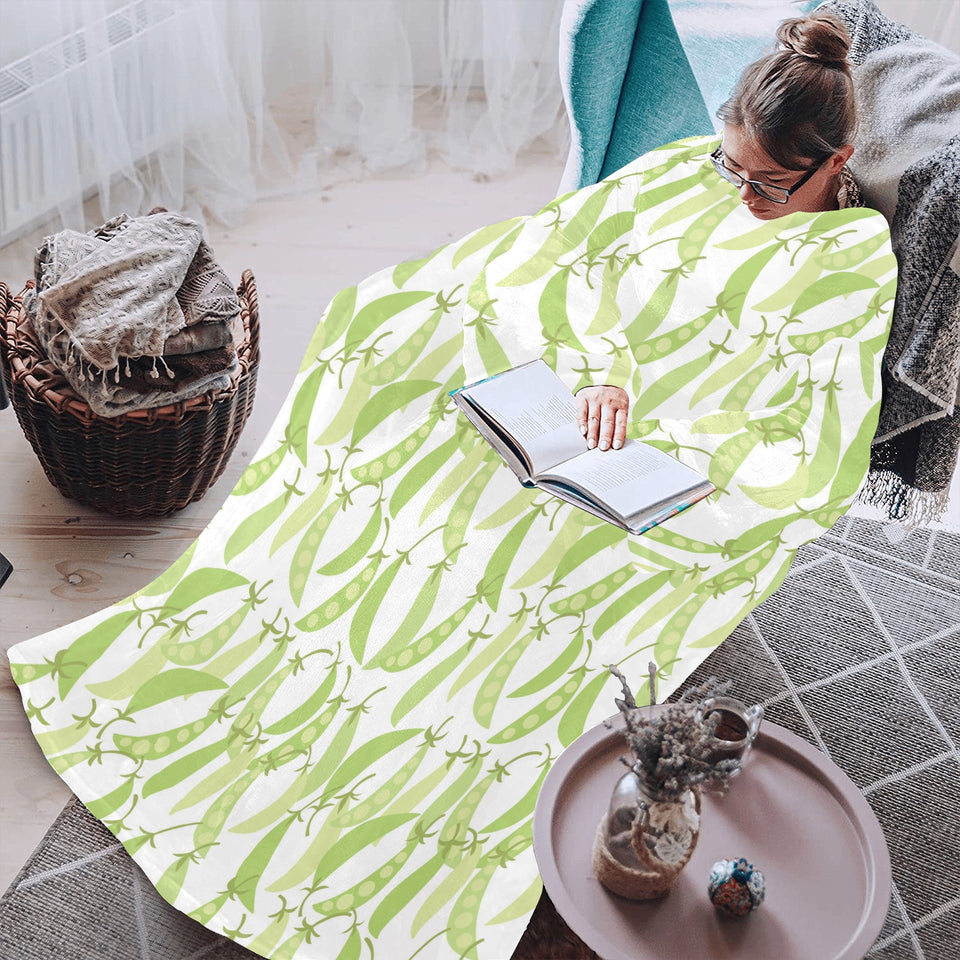 Green Peas Pattern Print Design 03 Blanket Robe with Sleeves