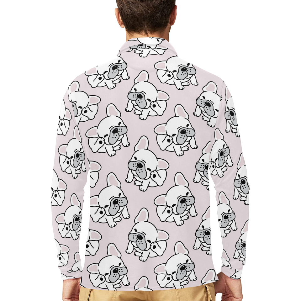 Cute french bulldog pattern Men's Long Sleeve Polo Shirt