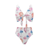 Watercolor air balloon cloud pattern Chest Bowknot High Waisted Bikini Swimsuit