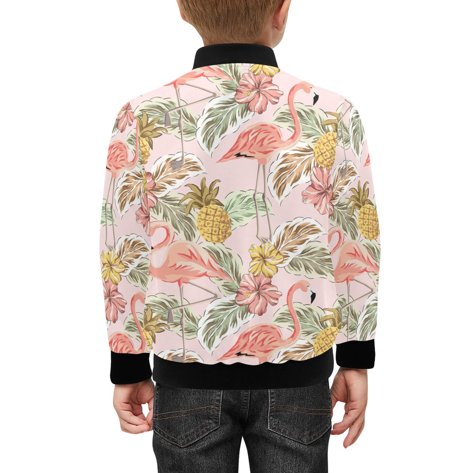 Pink flamingo birds pineapples hibiscus flower pat Kids' Boys' Girls' Bomber Jacket