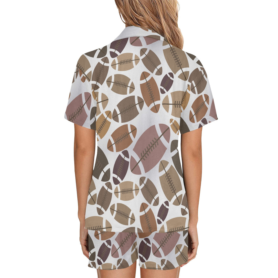 American football ball pattern Women's V-Neck Short Pajama Set