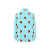 electric guitar pattern light blue background Women's Long Sleeve Polo Shirt