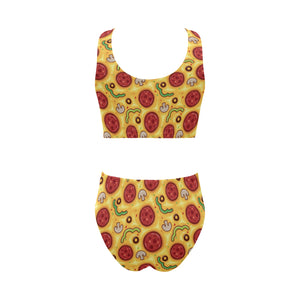 Pizza texture pattern Chest Bowknot High Waisted Bikini Swimsuit