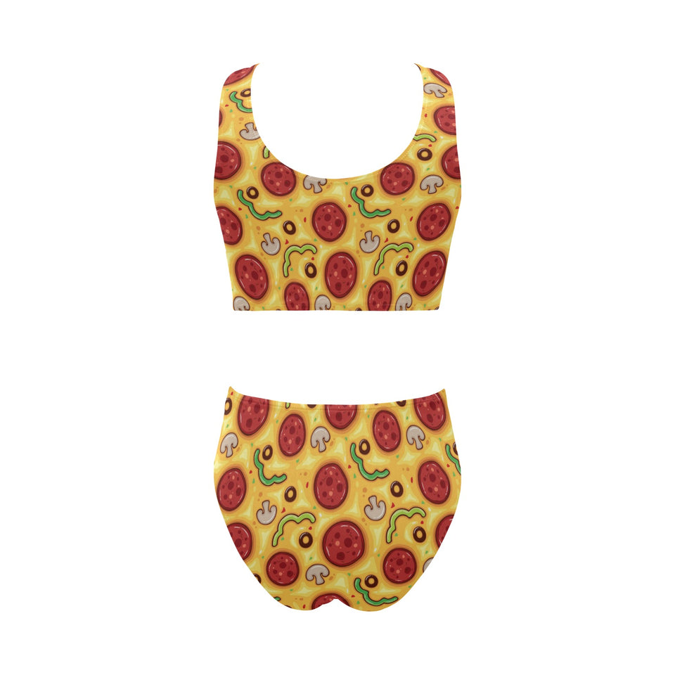 Pizza texture pattern Chest Bowknot High Waisted Bikini Swimsuit