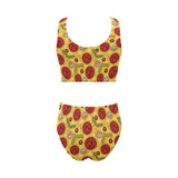 Pizza texture pattern Chest Bowknot High Waisted Bikini Swimsuit