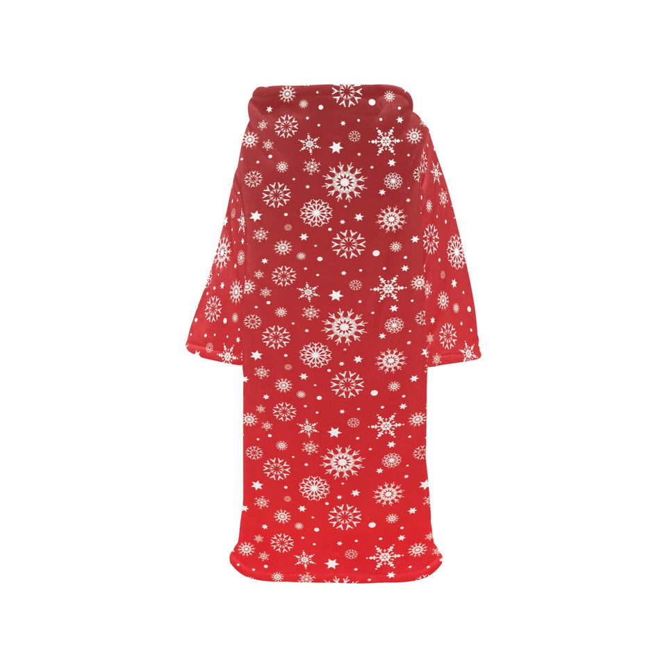 Snowflake pattern red background Blanket Robe with Sleeves