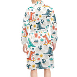 Cute Crocodile Pattern Men's Long Sleeve Belted Night Robe