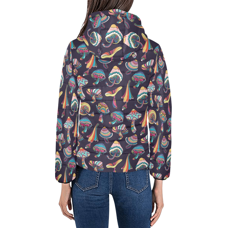 Colorful mushroom pattern Women's Padded Hooded Jacket