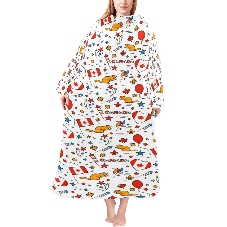 Canada Pattern Print Design 03 Blanket Robe with Sleeves