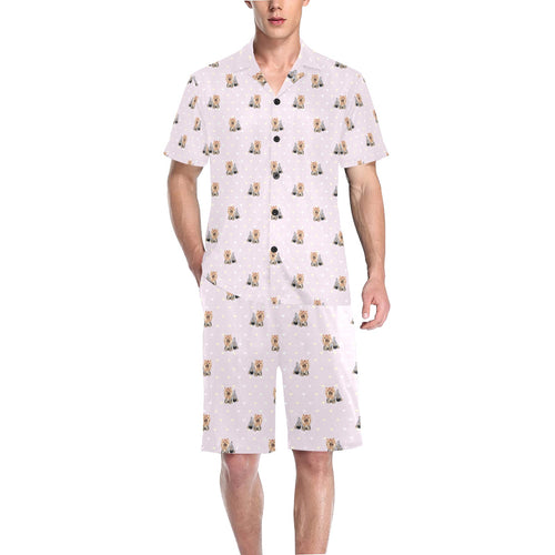 Yorkshire Terrier Pattern Print Design 02 Men's V-Neck Short Pajama Set