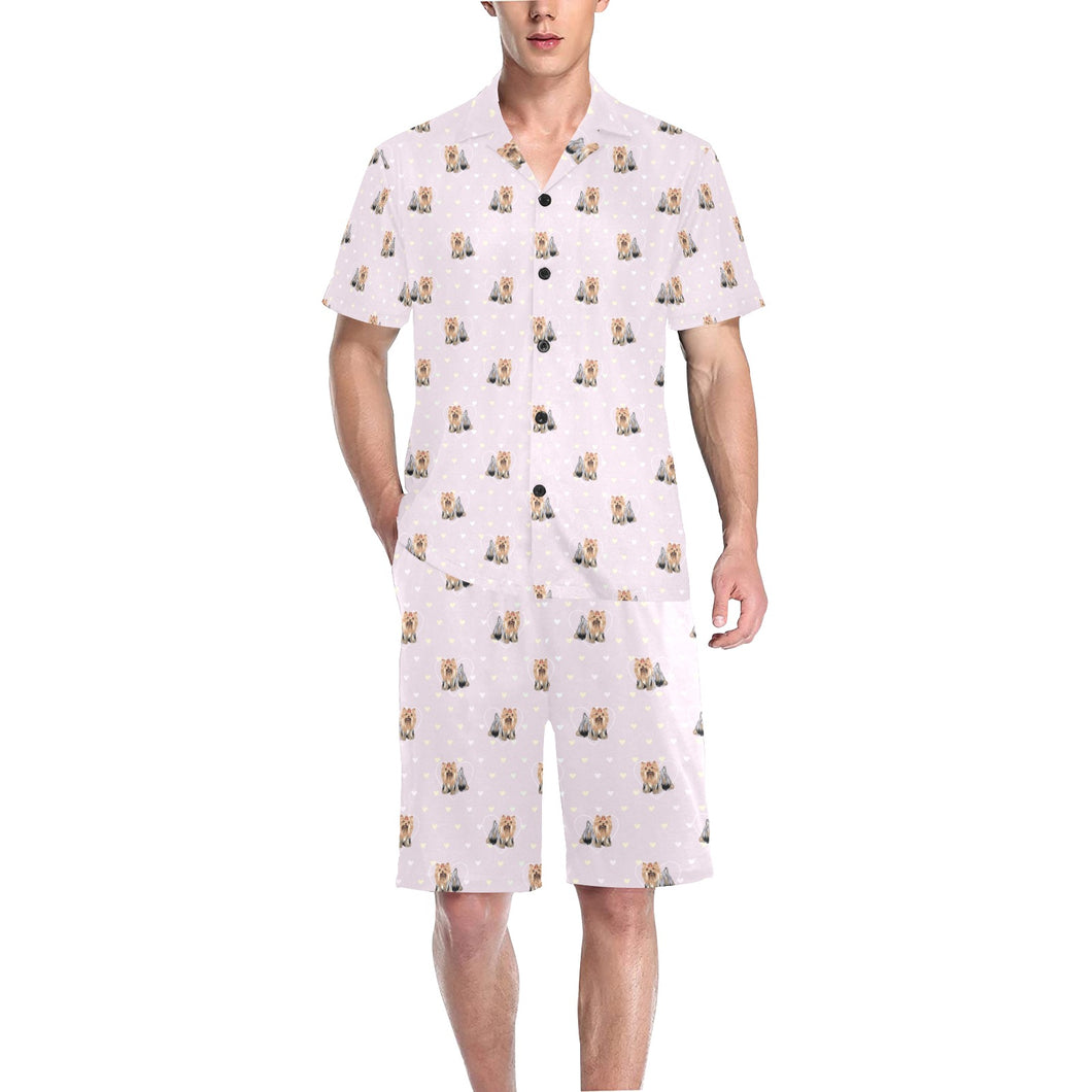Yorkshire Terrier Pattern Print Design 02 Men's V-Neck Short Pajama Set