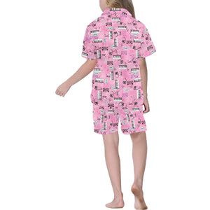 Piano Pattern Print Design 01 Kids' Boys' Girls' V-Neck Short Pajama Set