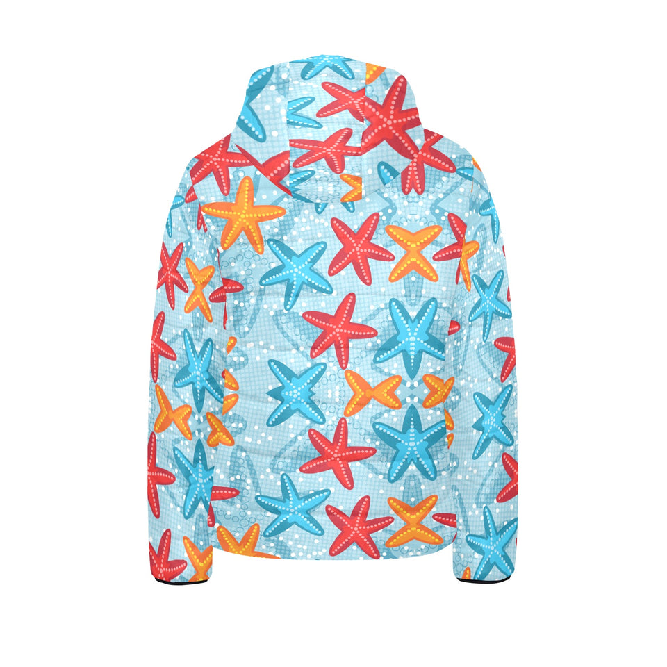 Blue red orange starfish pattern Kids' Boys' Girls' Padded Hooded Jacket