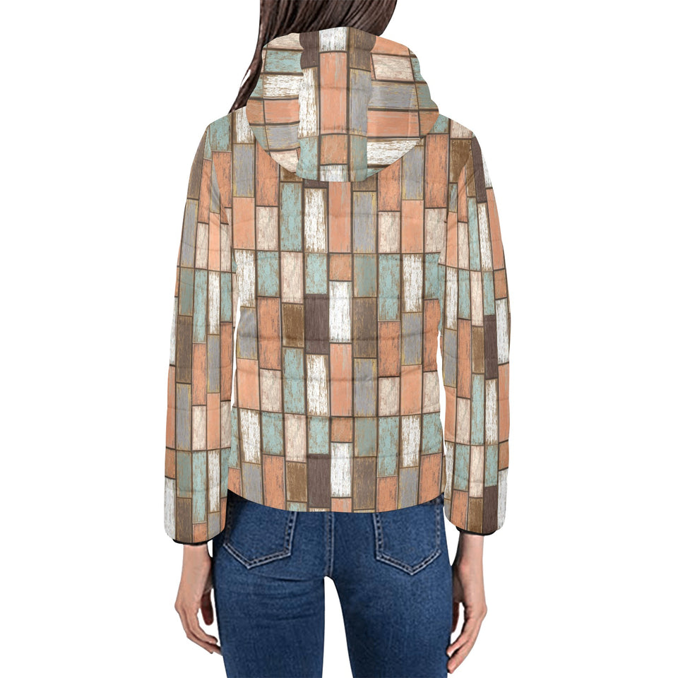 Wood Printed Pattern Print Design 02 Women's Padded Hooded Jacket