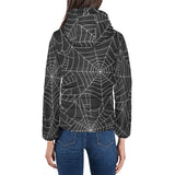 Spider web pattern Black background white cobweb Women's Padded Hooded Jacket