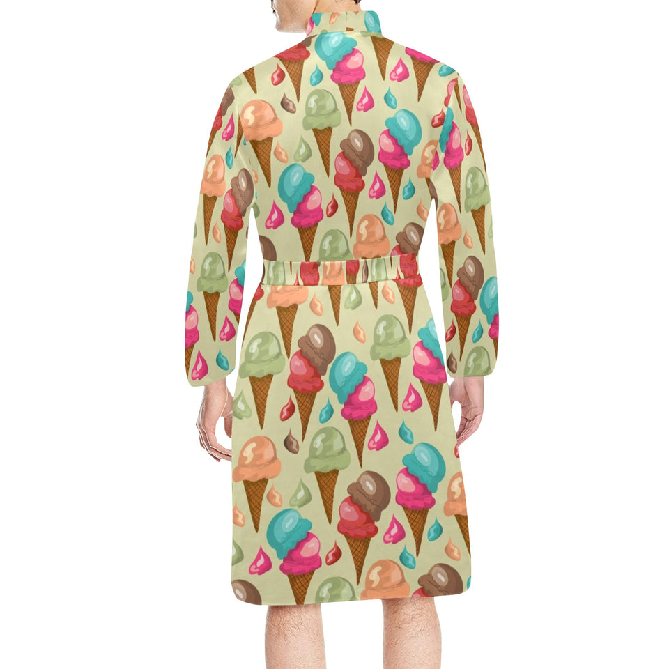 Colorful ice cream pattern Men's Long Sleeve Belted Night Robe