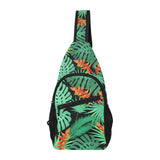 heliconia flower palm monstera leaves black backgr All Over Print Chest Bag