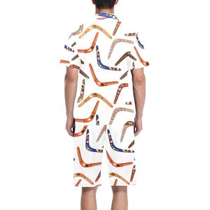Boomerang Australian aboriginal ornament pattern Men's V-Neck Short Pajama Set