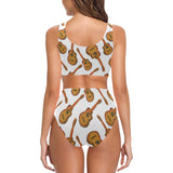Paint Guitar Pattern Chest Bowknot High Waisted Bikini Swimsuit