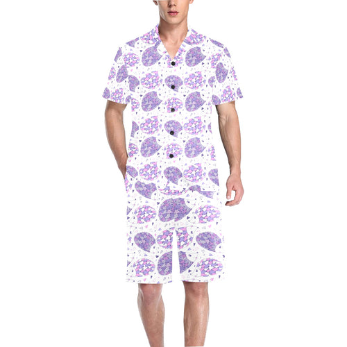 Hedgehog Pattern Print Design 05 Men's V-Neck Short Pajama Set