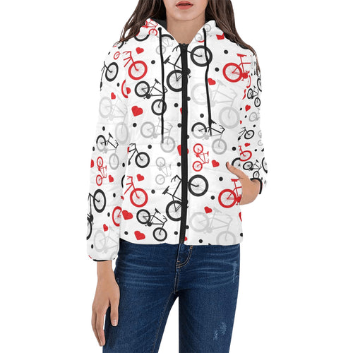 Bicycle Pattern Print Design 04 Women's Padded Hooded Jacket