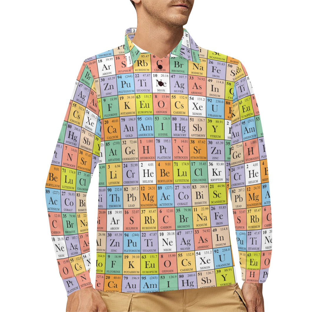 Chemistry Periodic Table Pattern Print Design 01 Men's Long Sleeve Polo Shirt