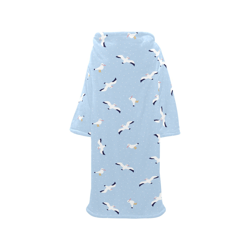 Seagull Pattern Print Design 02 Blanket Robe with Sleeves