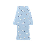 Seagull Pattern Print Design 02 Blanket Robe with Sleeves