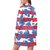 American football ball star stripes pattern Women's Long Sleeve Belted Night Robe
