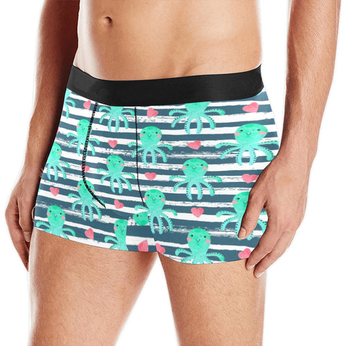 Cute octopuses heart striped background Men's All Over Print Boxer Briefs Men's Underwear