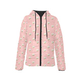 Cute hamster cheese pattern pink background Women's Padded Hooded Jacket