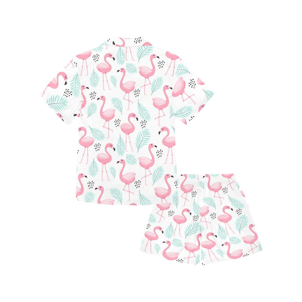 Cute flamingo pattern Kids' Boys' Girls' V-Neck Short Pajama Set