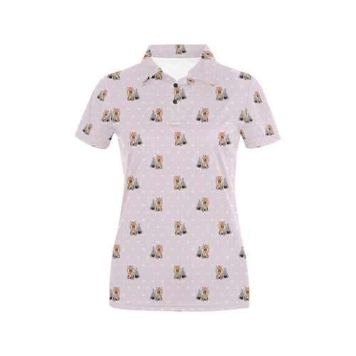 Yorkshire Terrier Pattern Print Design 02 Women's All Over Print Polo Shirt