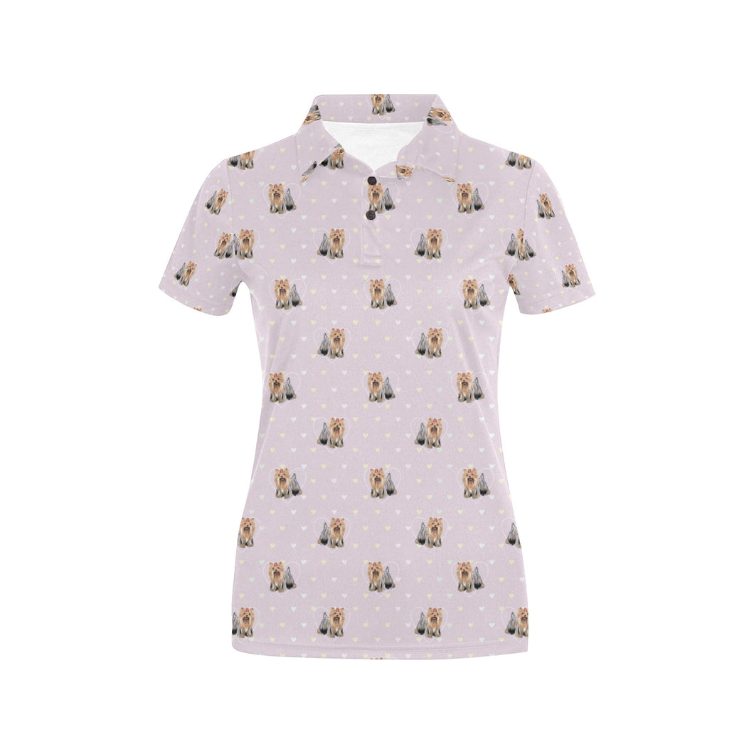 Yorkshire Terrier Pattern Print Design 02 Women's All Over Print Polo Shirt