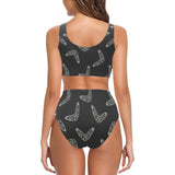 Hand drawn boomerang Australian aboriginal ornamen Chest Bowknot High Waisted Bikini Swimsuit