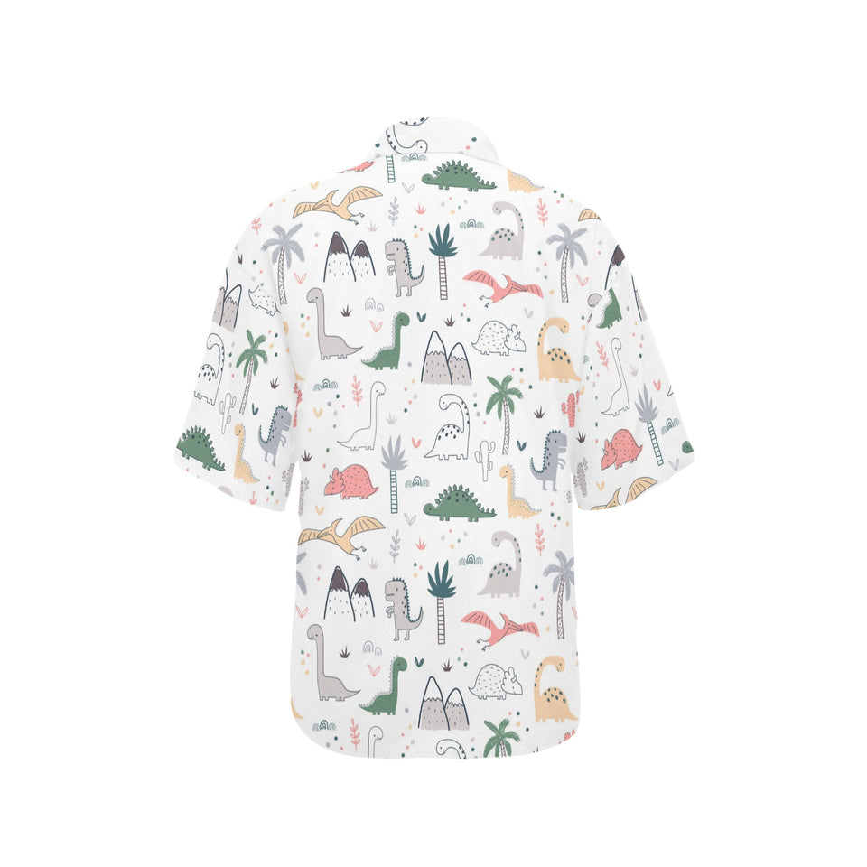 Cute cartoon dinosaurs tree pattern Women's All Over Print Hawaiian Shirt
