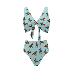 Horses running horses rider pattern Chest Bowknot High Waisted Bikini Swimsuit