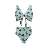 Horses running horses rider pattern Chest Bowknot High Waisted Bikini Swimsuit