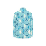 Blue starfish coral reef pattern Women's Long Sleeve Polo Shirt