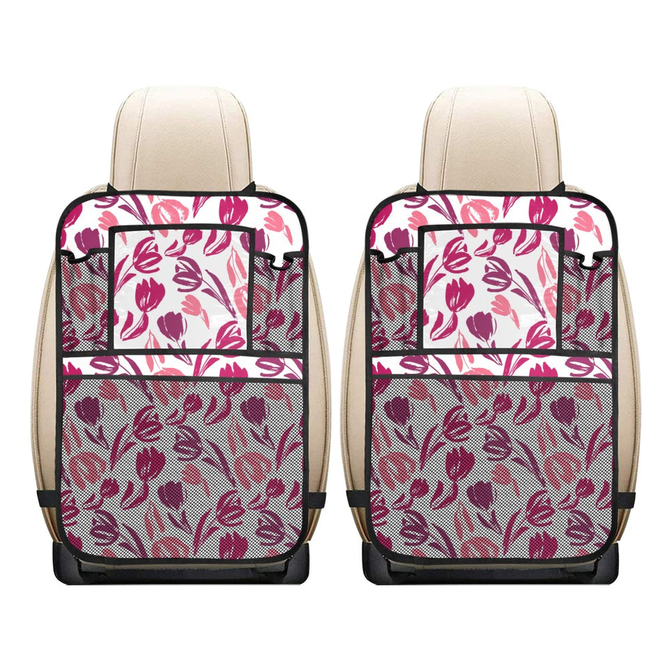 pink sketch tulip pattern Car Seat Back Organizer