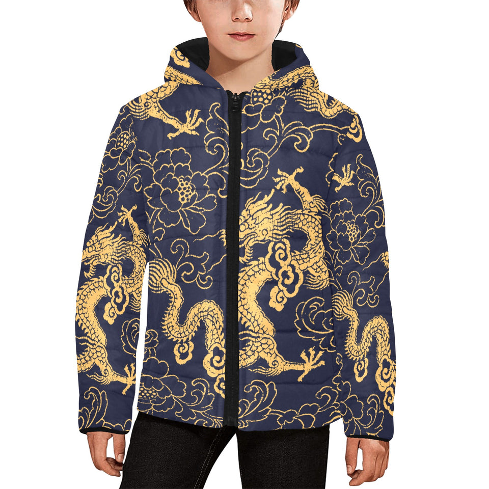 Gold dragon pattern Kids' Boys' Girls' Padded Hooded Jacket