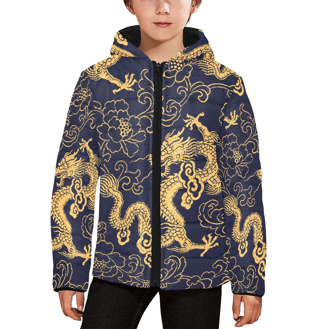 Gold dragon pattern Kids' Boys' Girls' Padded Hooded Jacket