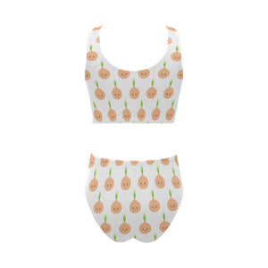 cute onions smiling faces Chest Bowknot High Waisted Bikini Swimsuit