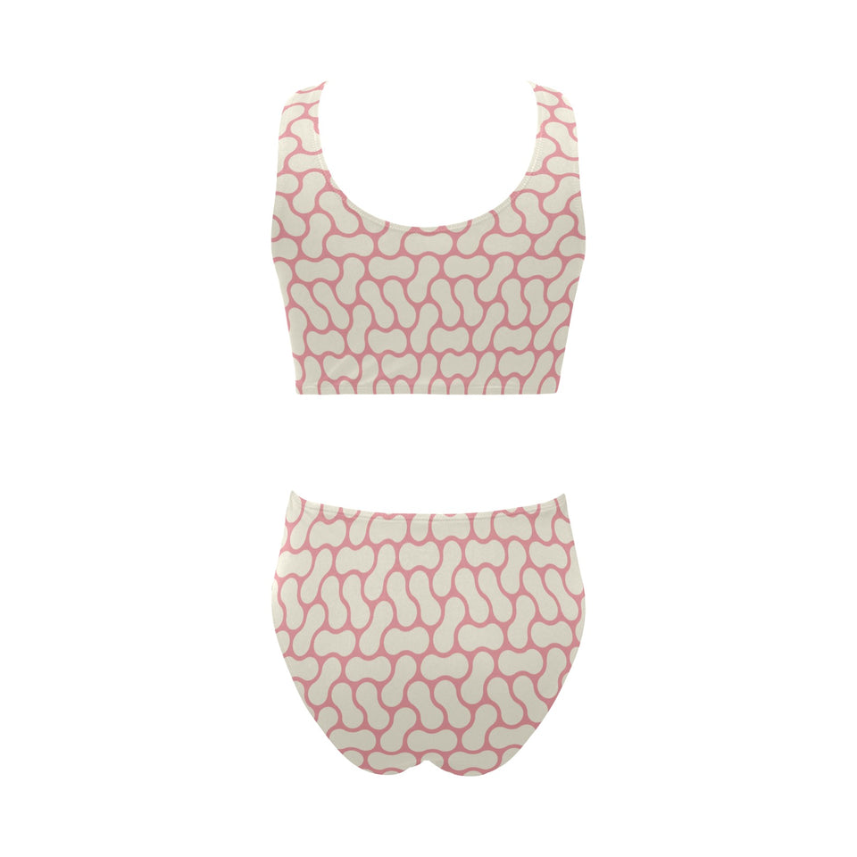 peanuts texture pattern Chest Bowknot High Waisted Bikini Swimsuit