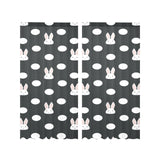 Cute white rabbit polka dots black background Gauze Curtain