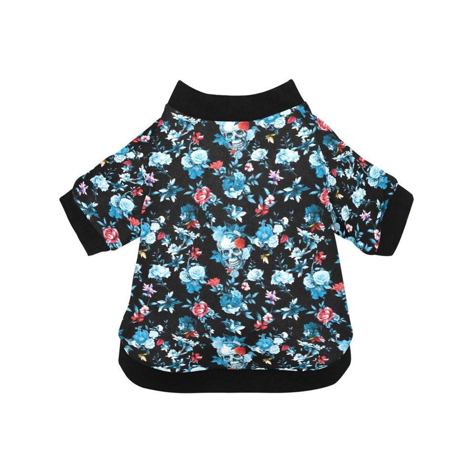 Skull flower roses leave pattern All Over Print Pet Dog Round Neck Fuzzy Shirt